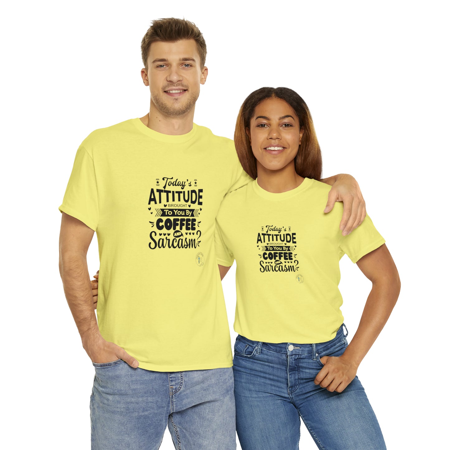 ‘Todays attitude brought to you by Coffee and Sarcasm’ Unisex Heavy Cotton Tee