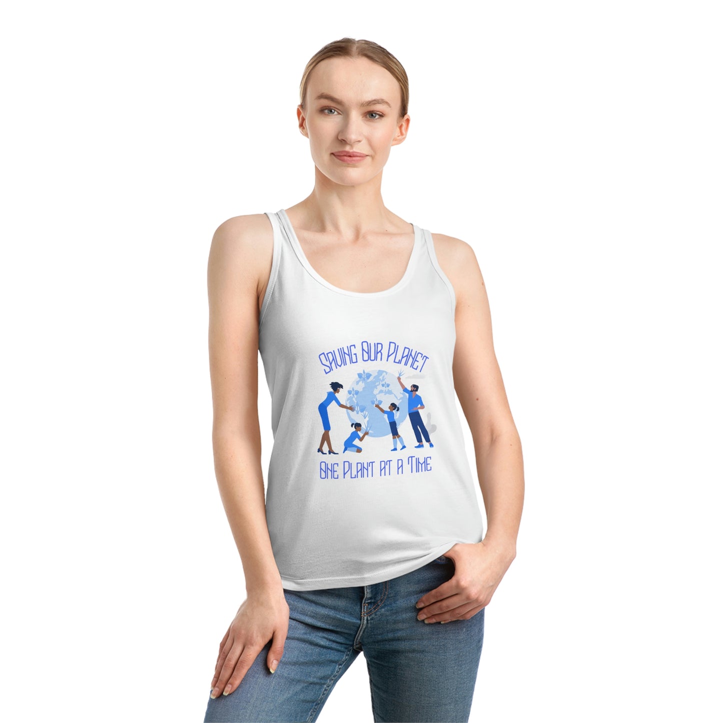 ‘Saving Our Planet One Plant at a Time’  Eco-Friendly, Printed Front & Back. Women's Dreamer Tank Top