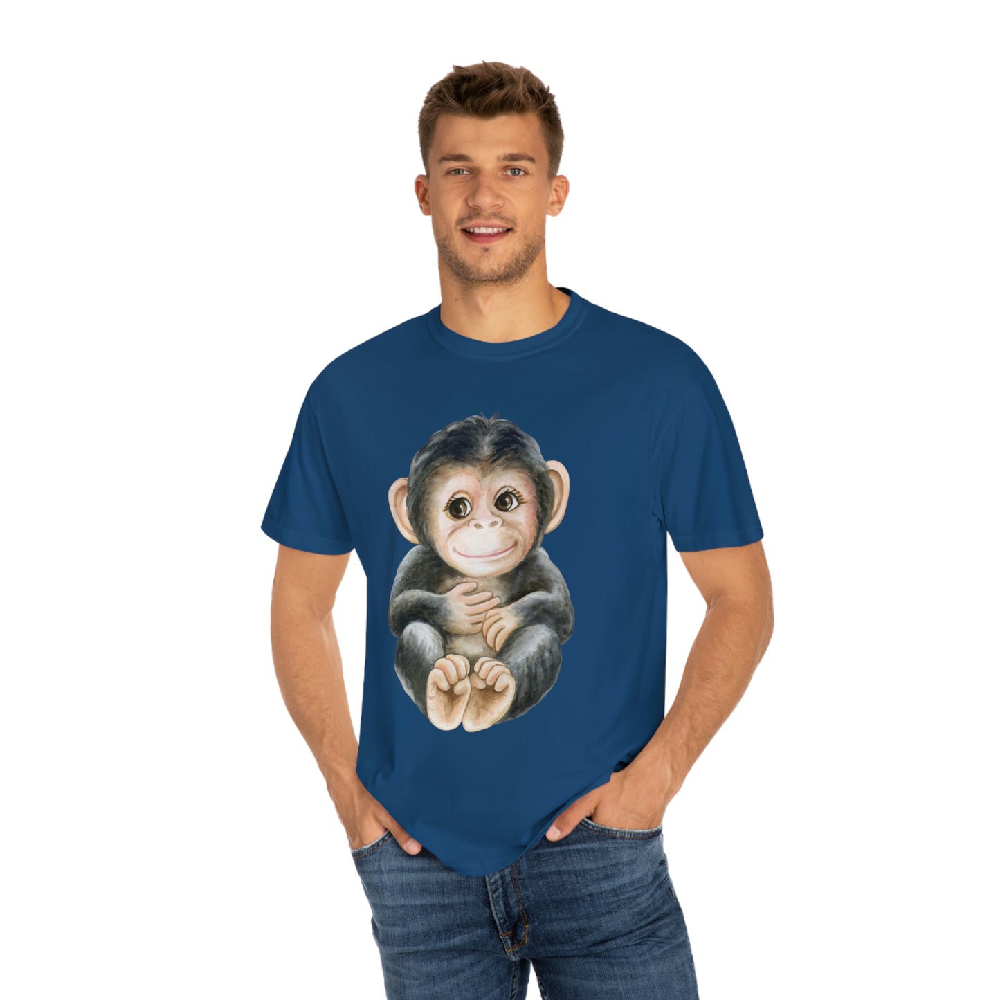 ‘Baby monkey’ Printed Front & Back.  Unisex Garment-Dyed T-shirt