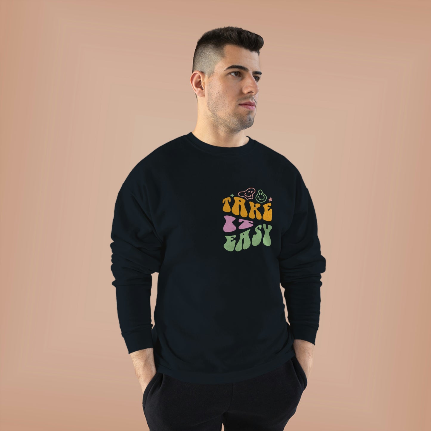 ‘Take it Easy’  PRINTED Front & Back  Unisex EcoSmart® Crewneck Sweatshirt