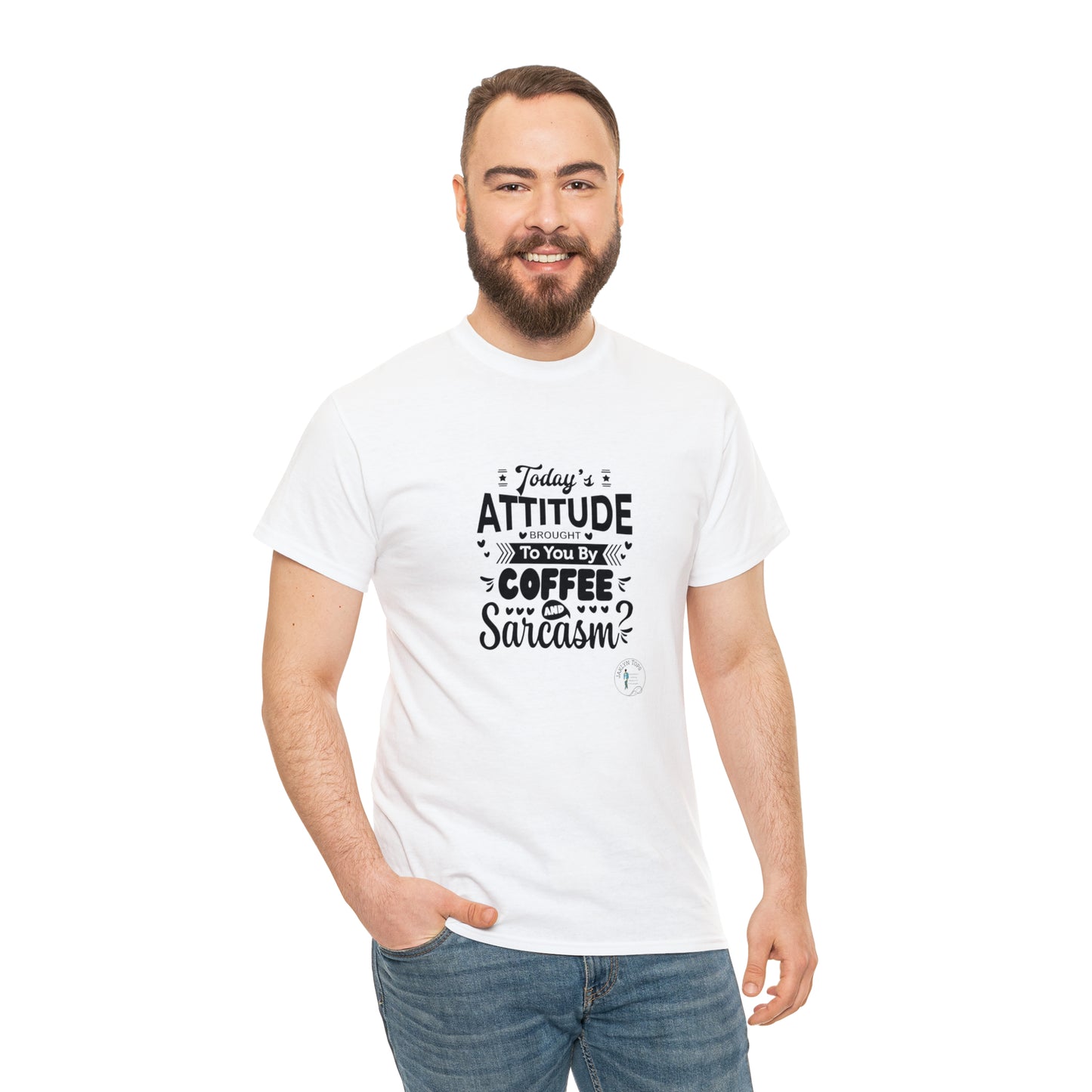 ‘Todays attitude brought to you by Coffee and Sarcasm’ Unisex Heavy Cotton Tee