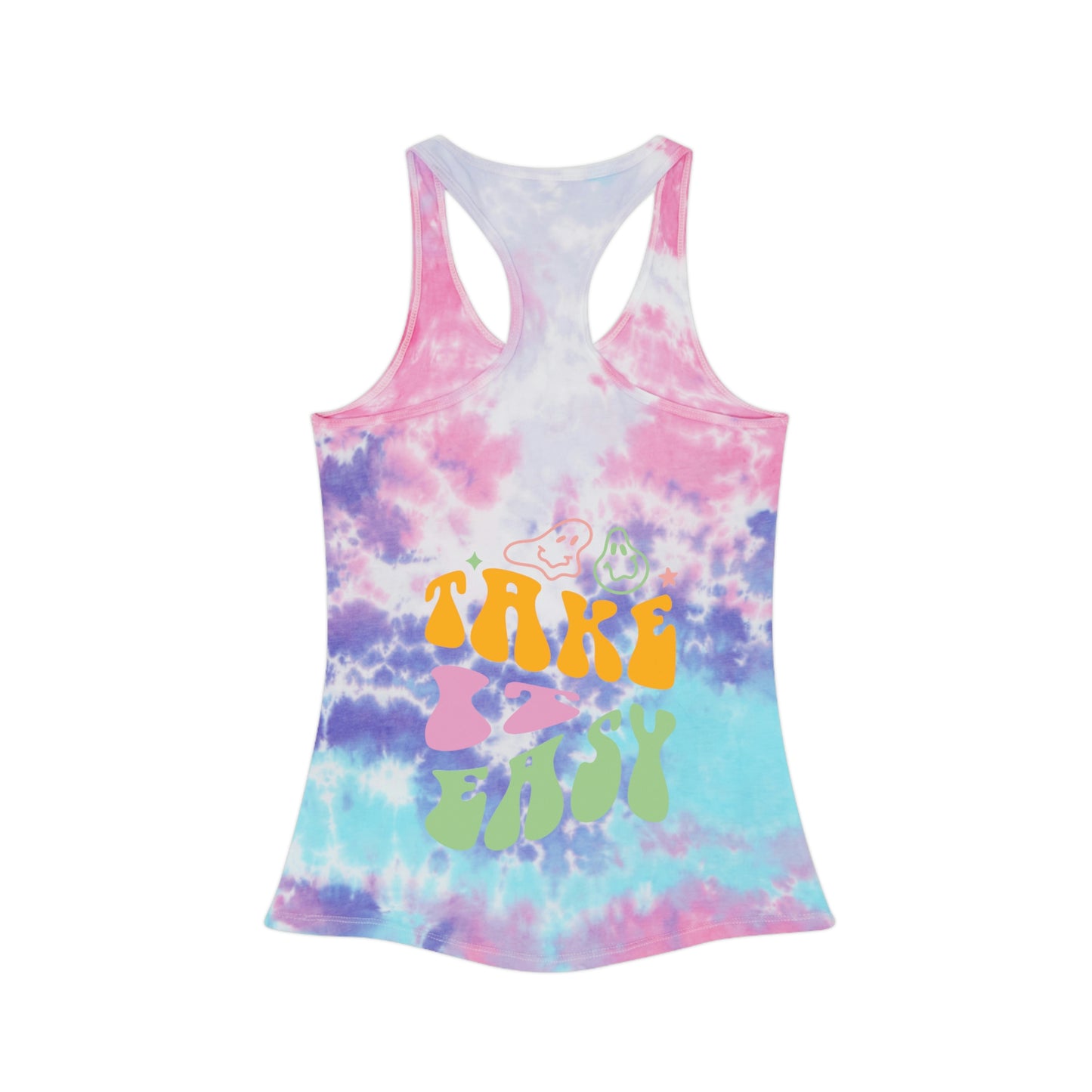 ‘Take it Easy’  PRINTED Front & Back  Tie Dye Racerback Tank Top