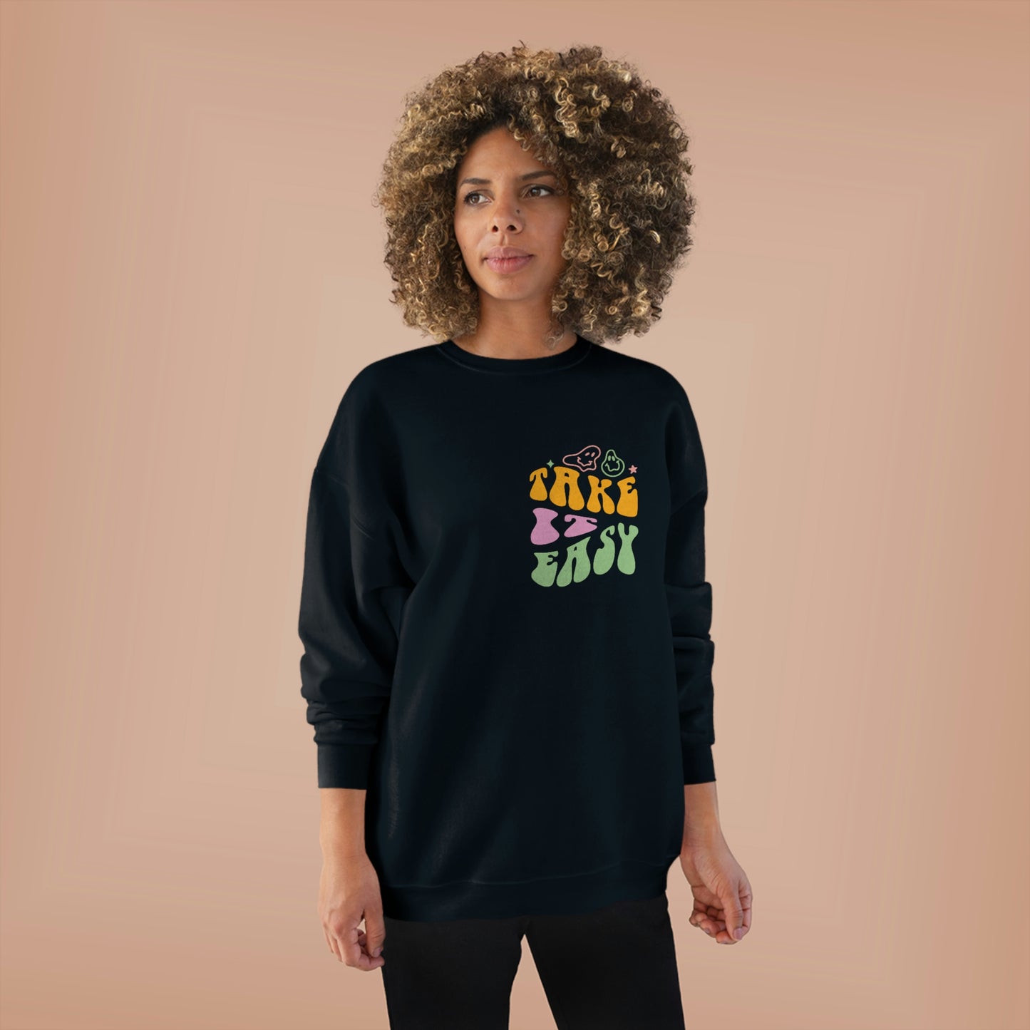 ‘Take it Easy’  PRINTED Front & Back  Unisex EcoSmart® Crewneck Sweatshirt