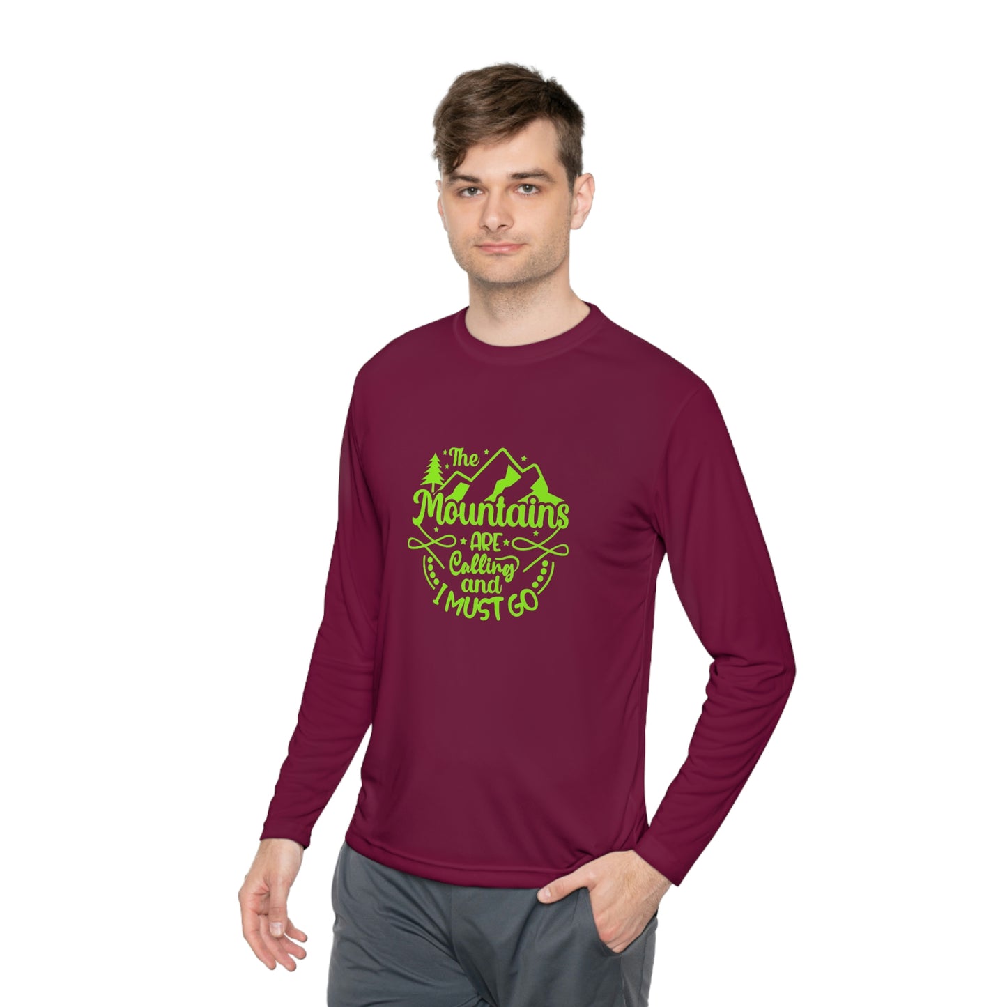 ‘The mountains are calling and I must go’  Unisex Lightweight Long Sleeve Tee