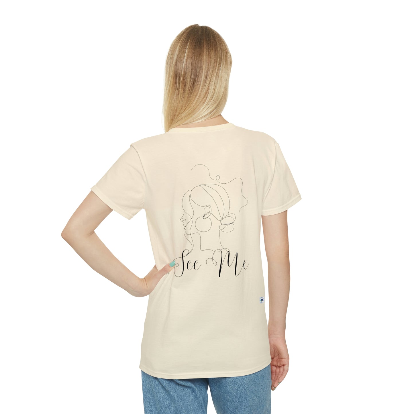 ‘Caged woman (front) See Me (back). Printed Front & Back.  Unisex Iconic T-Shirt