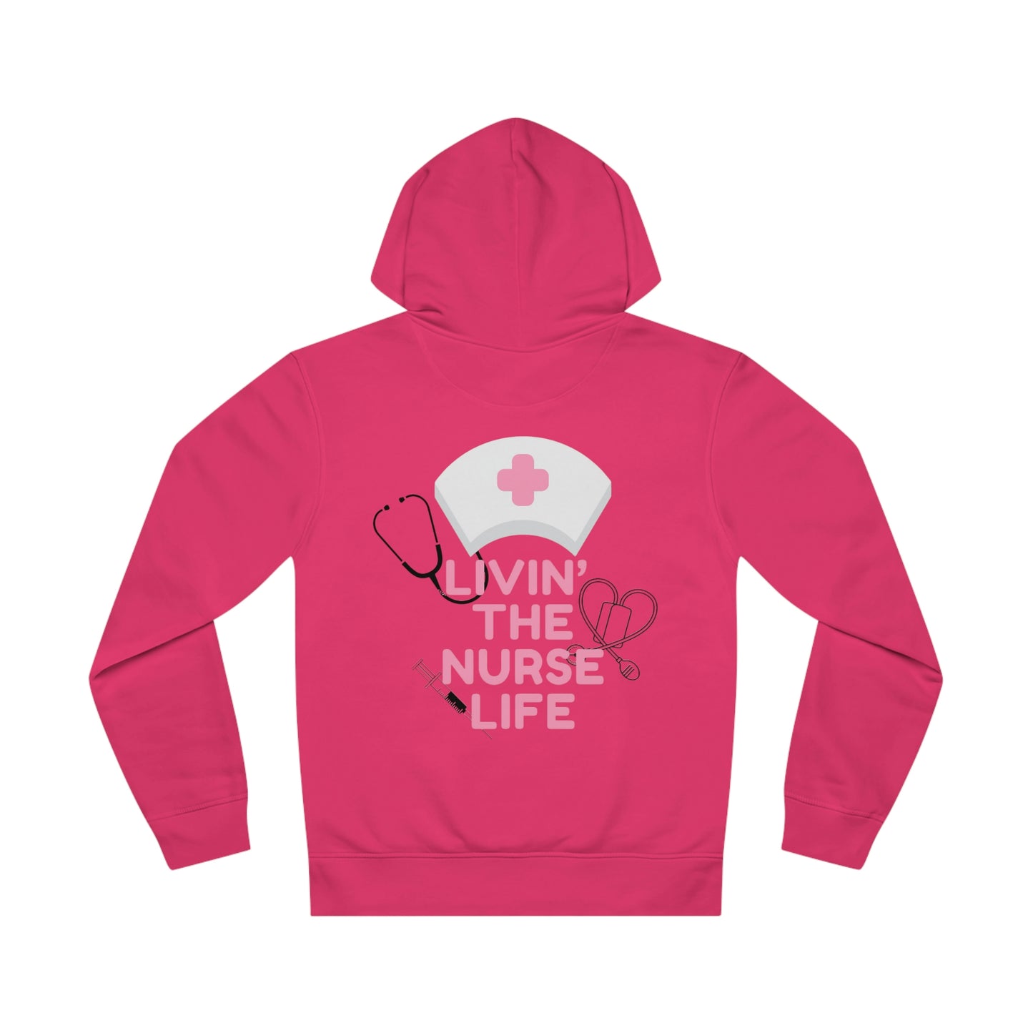 'Livin' The Nurse Life' impreso en ambos lados. Sudadera con capucha baterista unisex