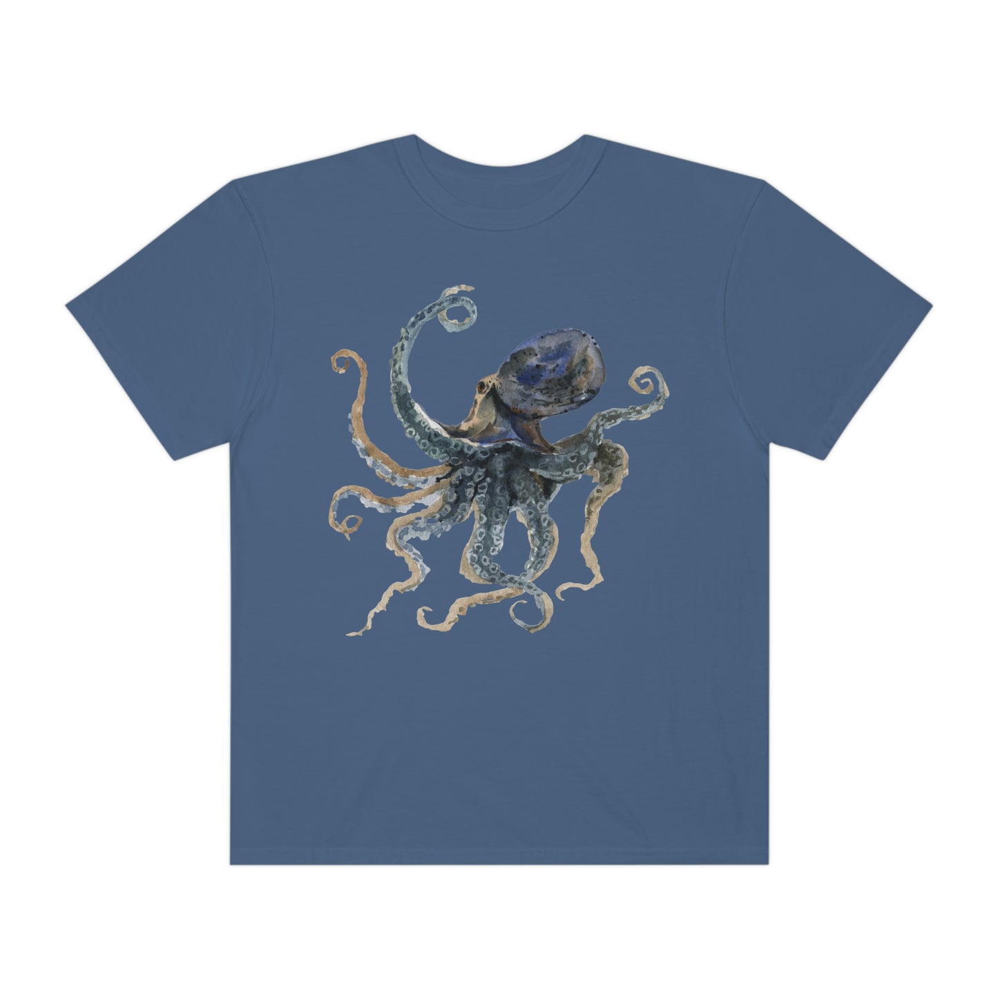 ‘Octopus’ Printed Front & Back.   Unisex Garment-Dyed T-shirt