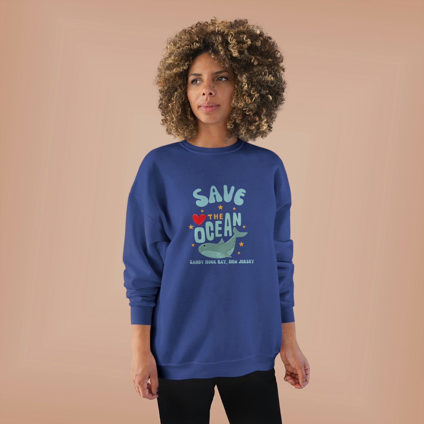 ‘Save the Ocean. Sandy Hook Bay, New Jersey’ ORIGINAL DESIGN Unisex EcoSmart® Crewneck Sweatshirt